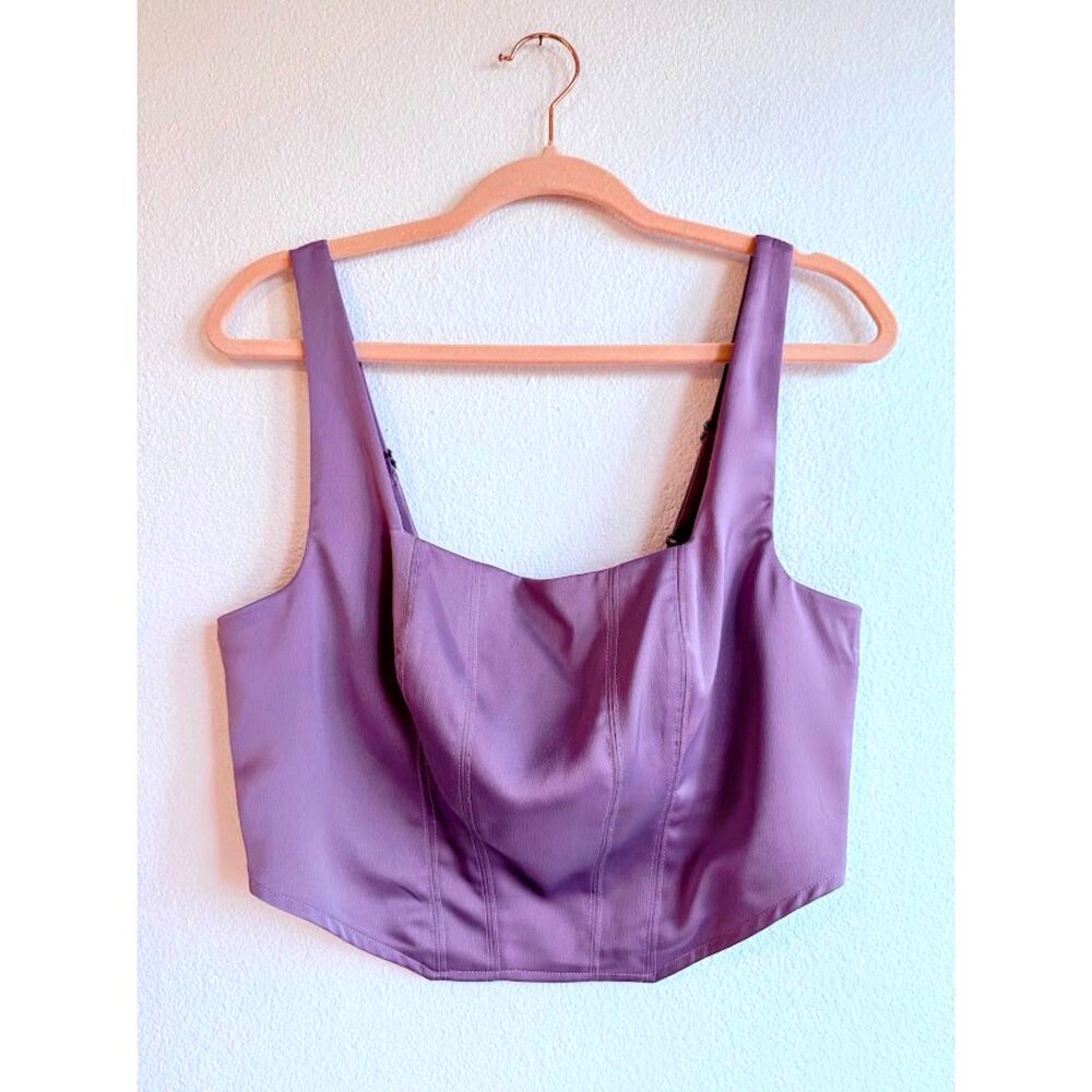 Wild Fable Satin Cropped Corset Top with Square Neck in Lilac Purple size Medium - Picture 2 of 12
